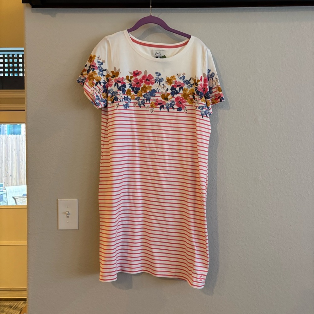 NWT Joules White and Pink Floral Short Sleeve Dress 12